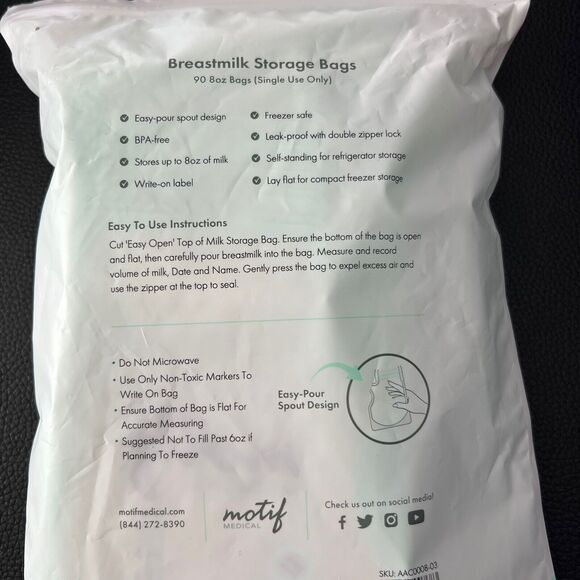 Motif Breastmilk Storage Bags 90 Ct 8 Oz Bags BPA Free - Leak Proof New … - Picture 5 of 5